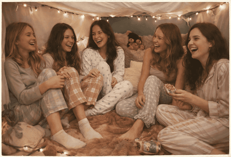Coisas para fazer em casa com as amigas nas férias 2 Imagem de amigas dentro de cabana na sala como uma das coisas para fazer em casa com as amigas nas férias
