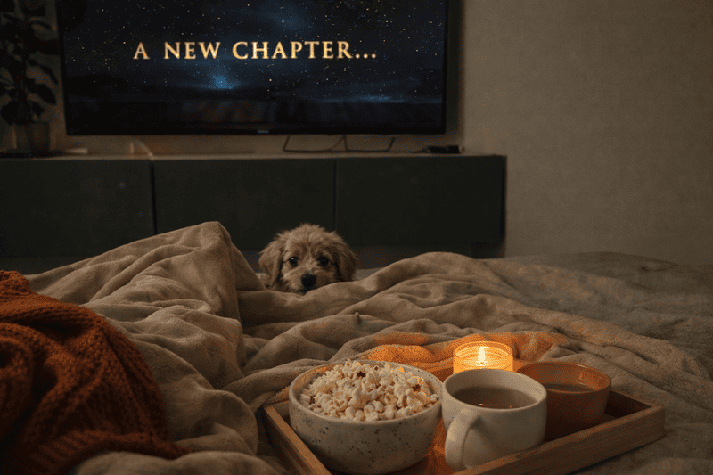 Presentes criativos para o Valentine’s Day 2 Presentes criativos para o Valentine’s Day com noite de filme em casa, pipoca, vela acesa e clima aconchegante