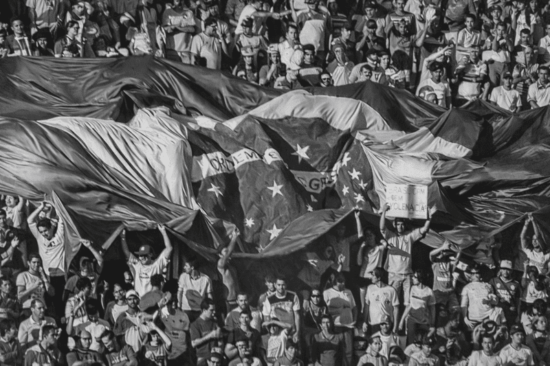 Quem criou a Copa do Mundo e por que ela existe? 3 Torcida brasileira com bandeira em estádio na história da Copa do Mundo