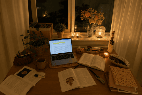 como parar de procrastinar nos estudos 3 Pessoa estudando enquanto o celular permanece afastado da mesa, ilustrando como parar de procrastinar nos estudos.
