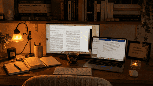rotina simples para estudar sem surtar 3 Rotina simples para estudar em um ambiente organizado com caderno, livros e materiais escolares.